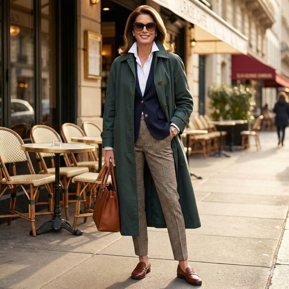 VTG Hammacher Schlemmer Men's Dark Green Trench Coat Belted Water Resistant SzM‎